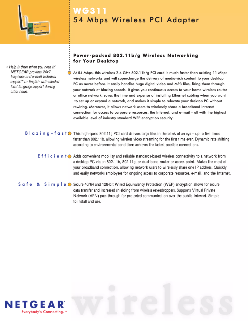 Page 1 de la notice Fiche technique Netgear WG311