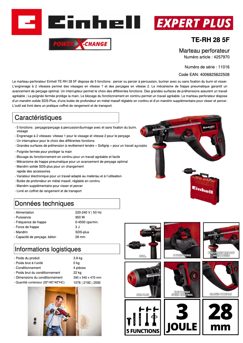 Page n°1 - Fiche technique Einhell TE-RH 28 5F