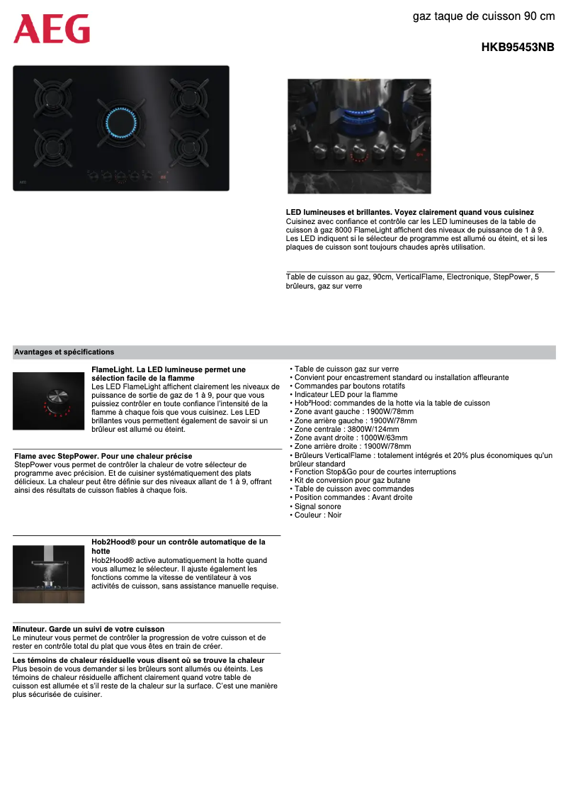 Page 1 de la notice Fiche technique AEG HKB95453NB
