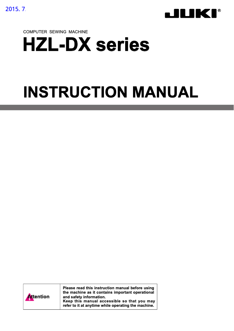 Page 1 de la notice Manuel utilisateur Juki HZL-DX3