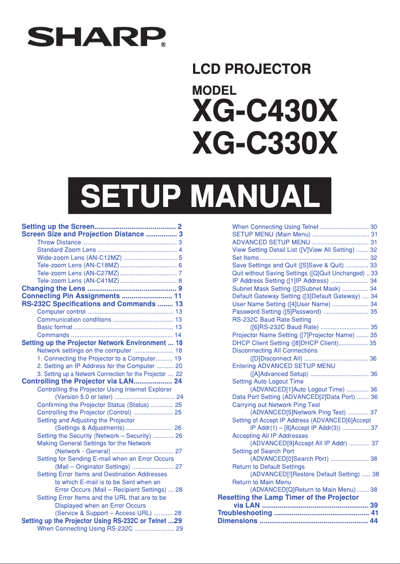 Page n°1 - Manuel utilisateur Sharp XG-C430X