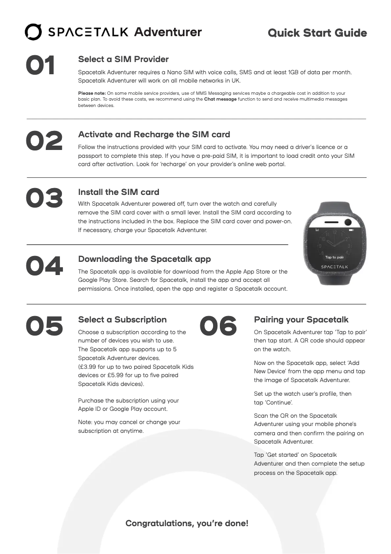 Page 1 de la notice Manuel utilisateur Spacetalk Adventurer