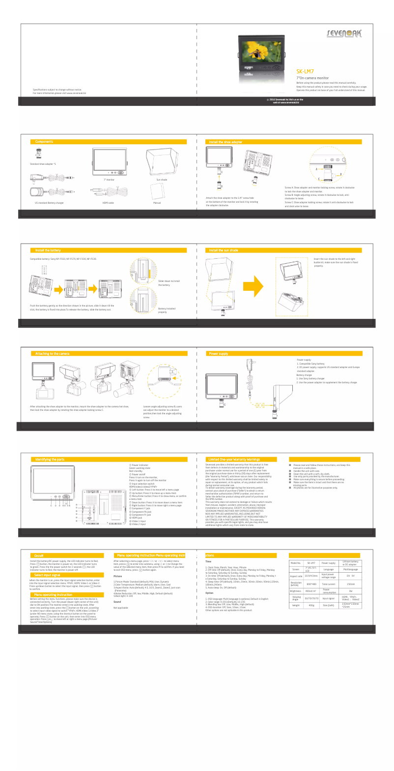 Page 1 de la notice Manuel utilisateur Sevenoak SK-LM7
