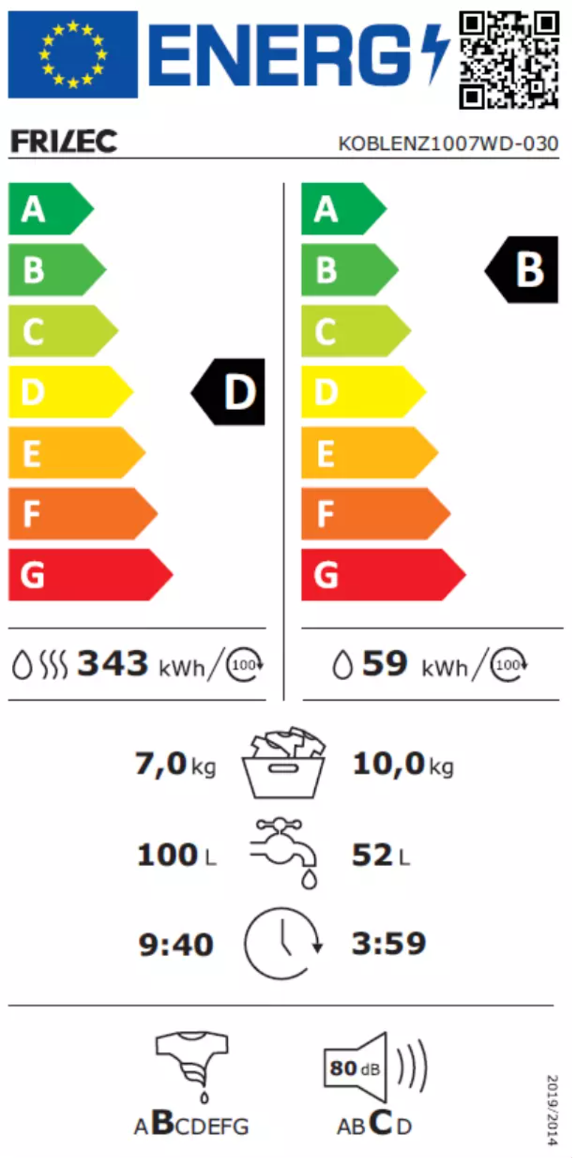 Page 1 de la notice Label énergétique Frilec KOBLENZ1007WD-030