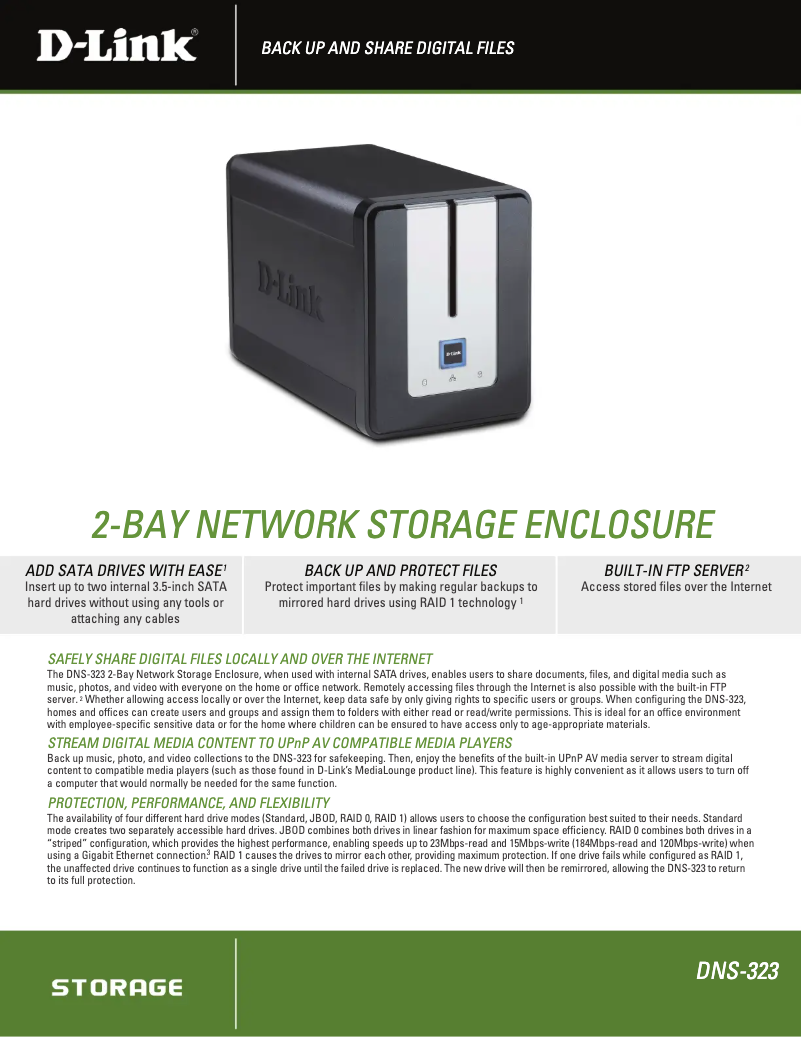 Page 1 de la notice Fiche technique D-Link DNS-323