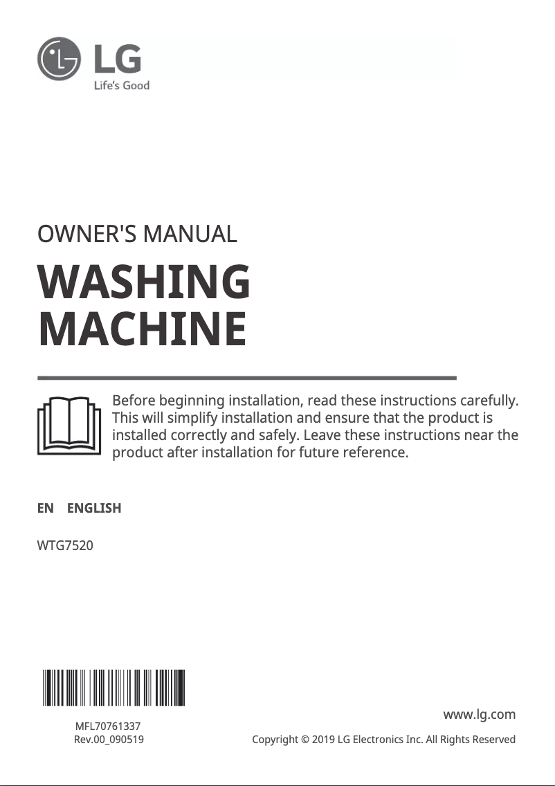 Page n°1 - Manuel utilisateur LG WTG7520