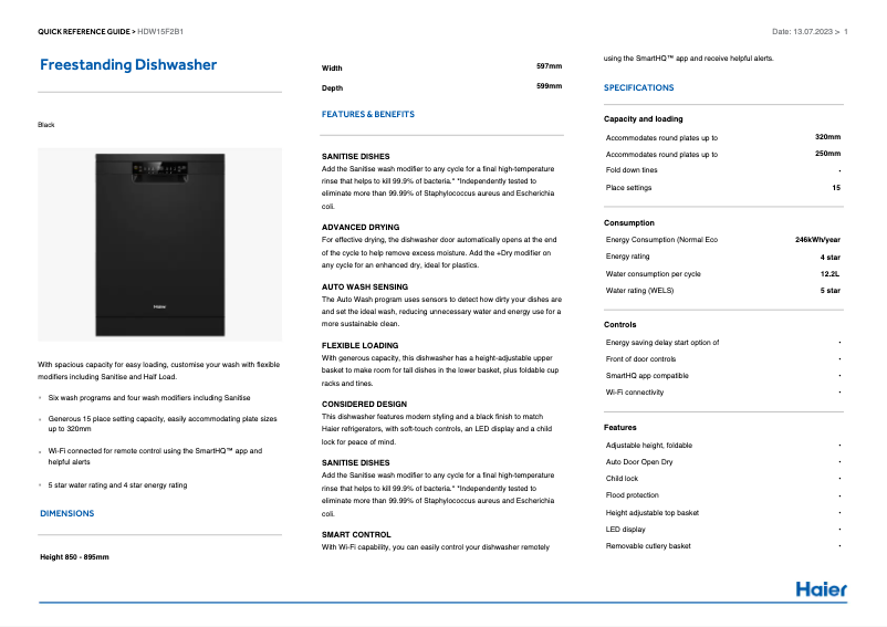 Image de la première page du manuel de l'appareil HDW15F2B1