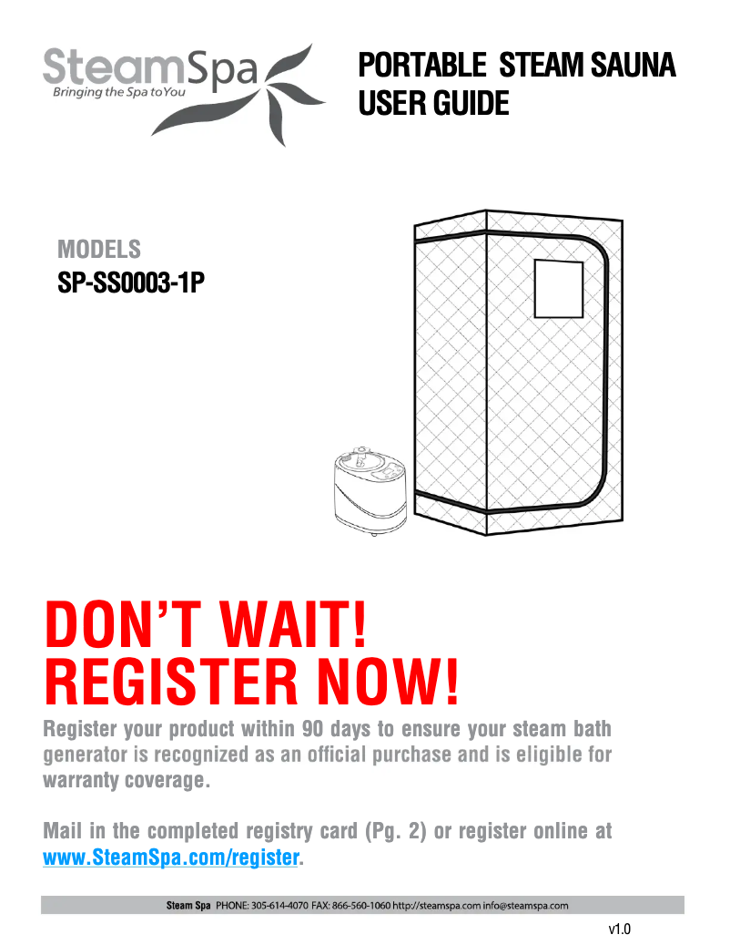 Page 1 de la notice Manuel utilisateur SteamSpa SP-SS0003-1P