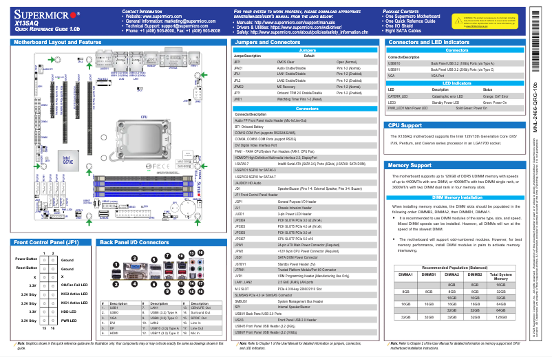 Page 1 de la notice Guide de démarrage rapide Supermicro X13SAQ