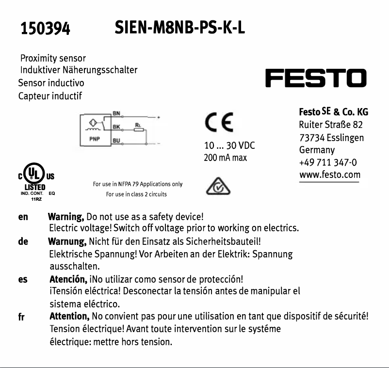 Page 1 de la notice Manuel utilisateur Festo SIEN-M8NB-PS-K-L