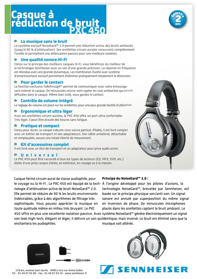 Page 1 de la notice Fiche technique Sennheiser PXC 450