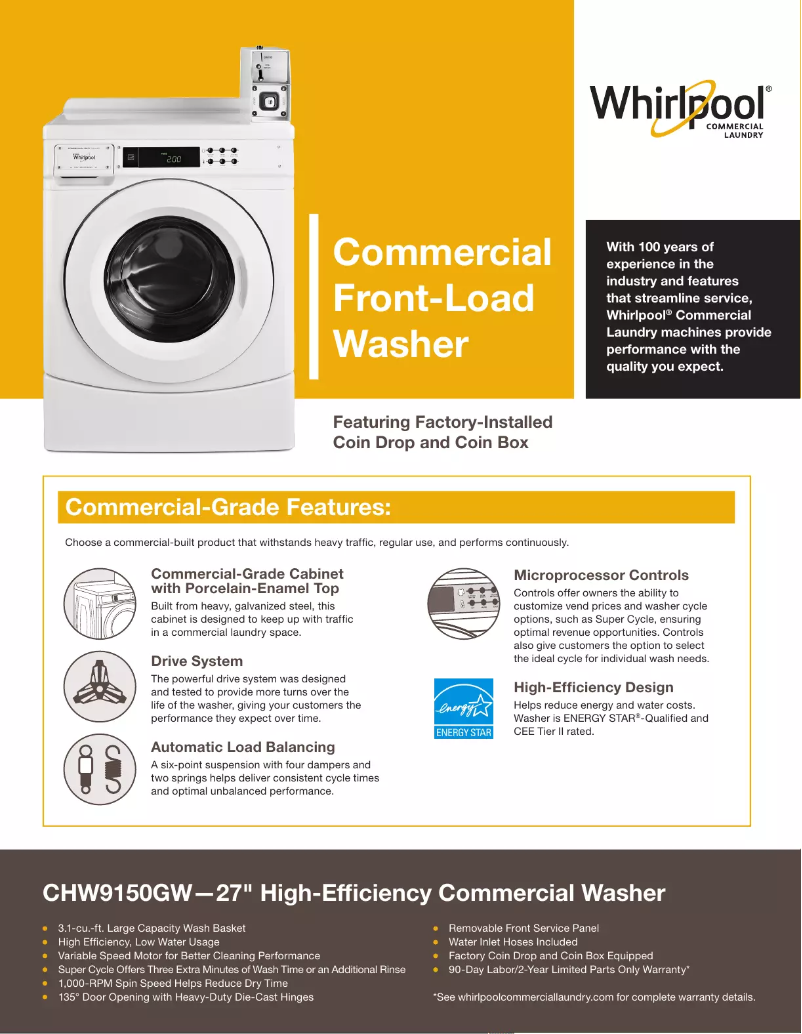 Page 1 de la notice Fiche technique Whirlpool CHW9150GW