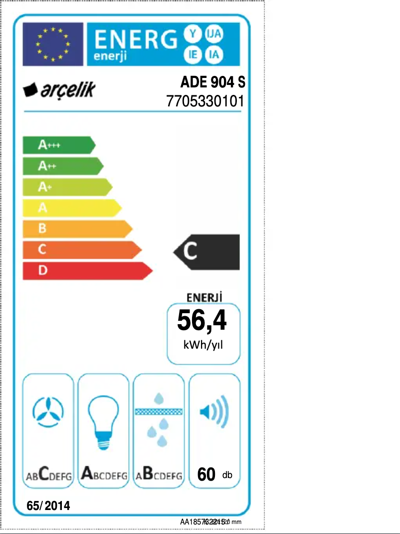 Page n°1 - Label énergétique Arçelik ADE 904 S