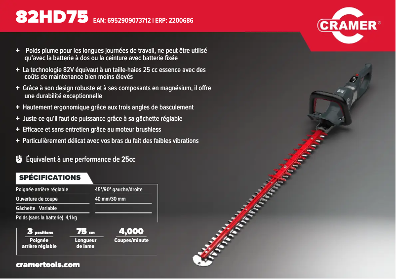 Page 1 de la notice Fiche technique Cramer 82HD75