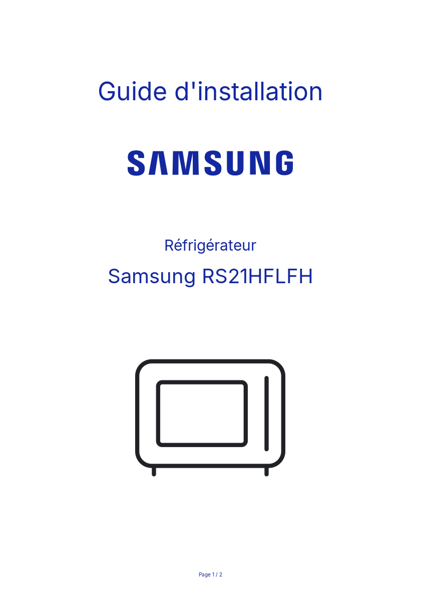 Page n°1 - Guide d'installation Samsung RS21HFLFH
