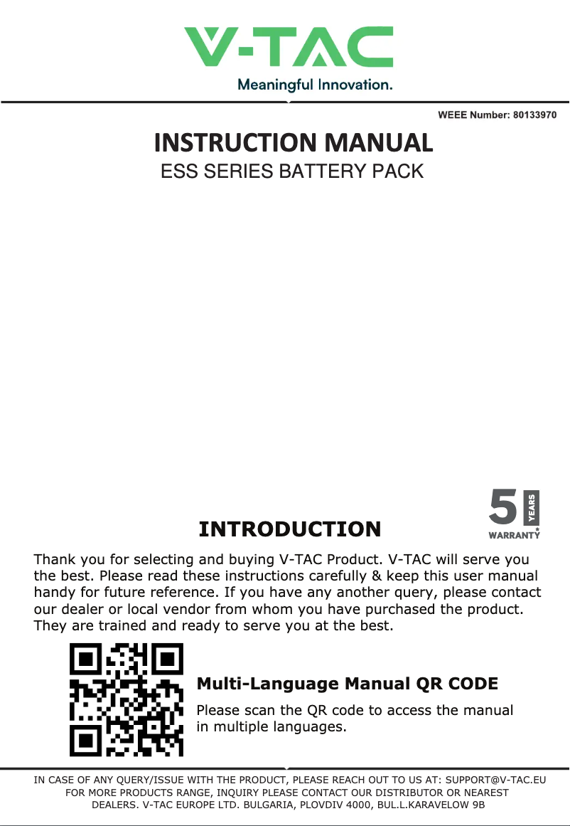 Page 1 de la notice Manuel utilisateur V-TAC VT-48100E