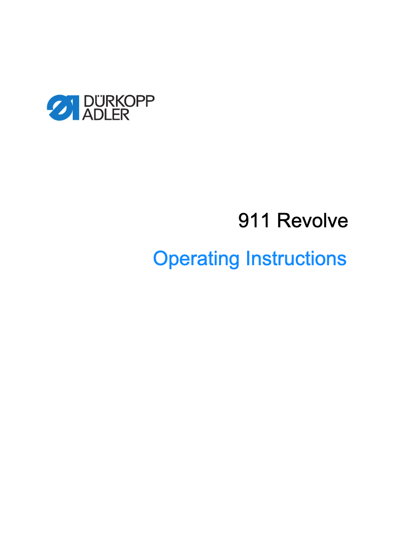 Page 1 de la notice Manuel utilisateur Dürkopp Adler 911 Revolve