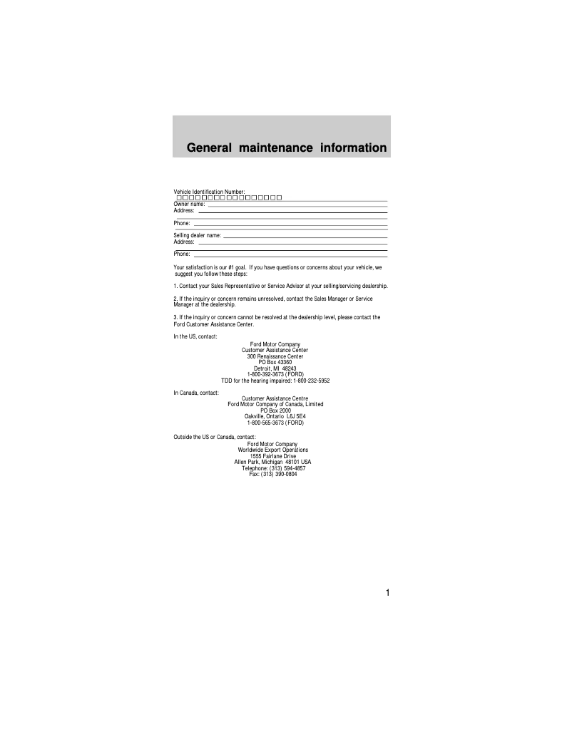 Page n°1 - Manuel d'utilisation et d'entretien Ford Taurus (1997)