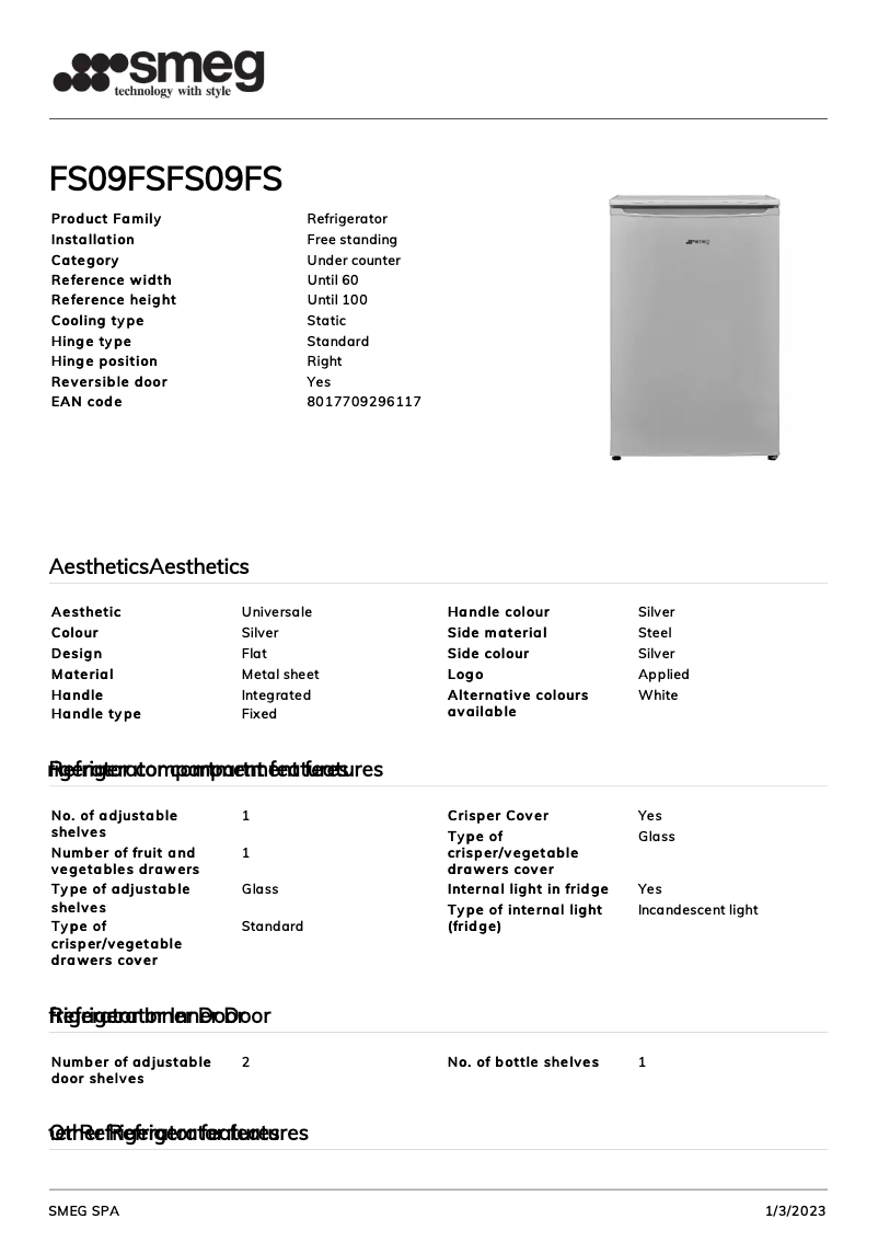 Page 1 de la notice Brochure Smeg FS09FS