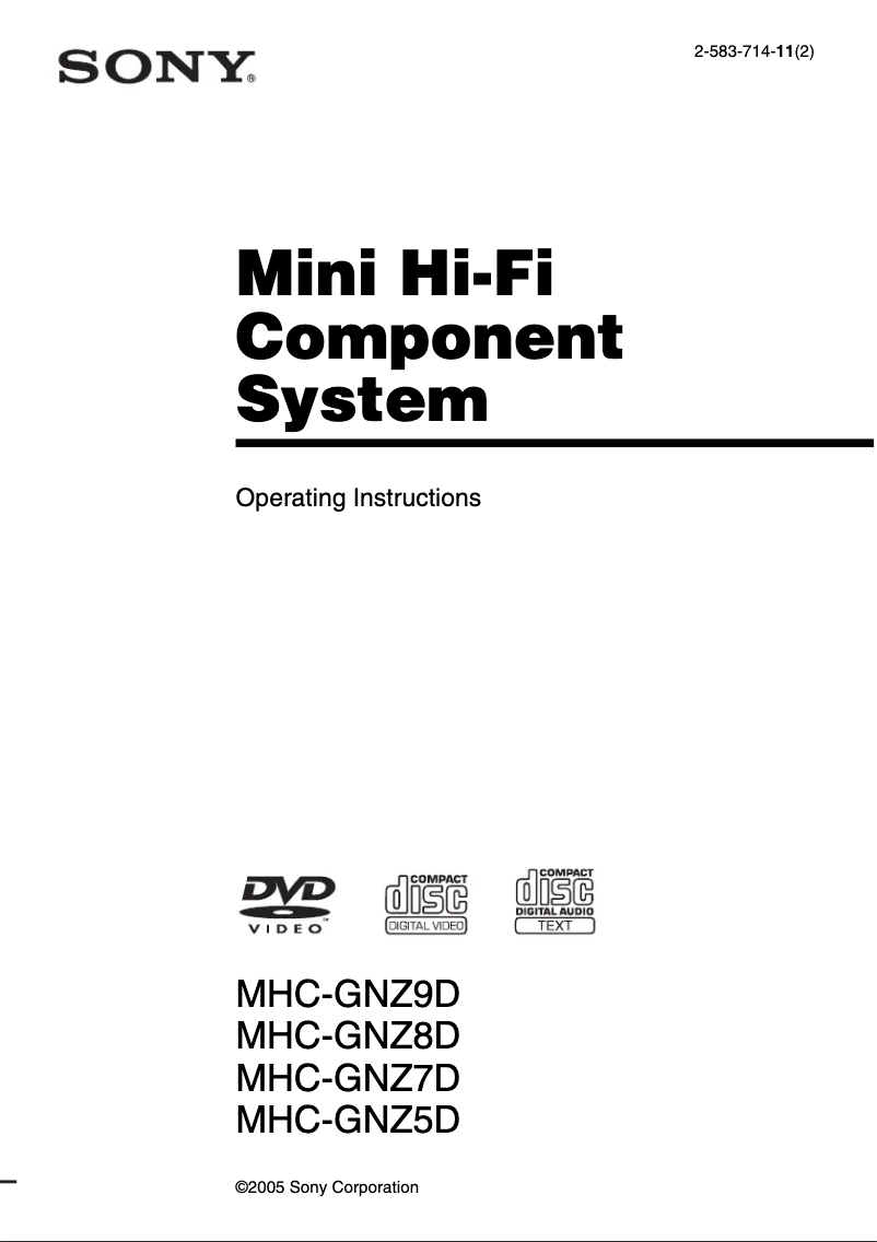 Page n°1 - Manuel utilisateur Sony MHC-GNZ8D