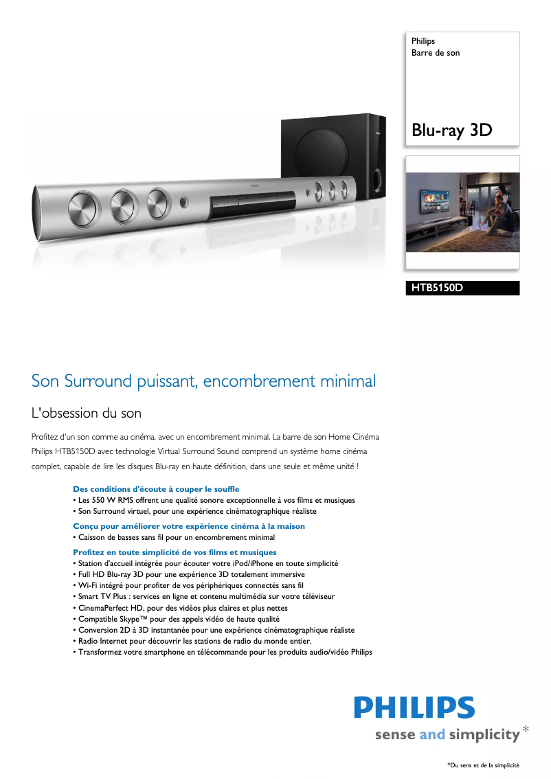 Page 1 de la notice Fiche technique Philips HTB5150D