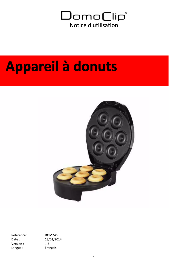 Page 1 de la notice Manuel utilisateur Domoclip DOM245