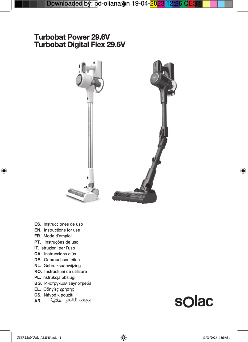 Imagen de la primera página del manual del dispositivo Turbobat Digital Flex 29.6V AE2515