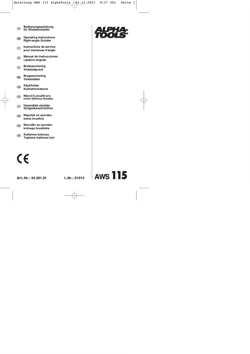 Image de la première page du manuel de l'appareil AWS 115
