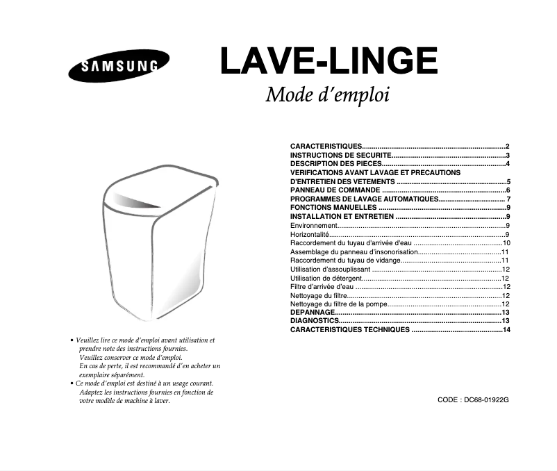 Page n°1 - Manuel utilisateur Samsung WA10RA