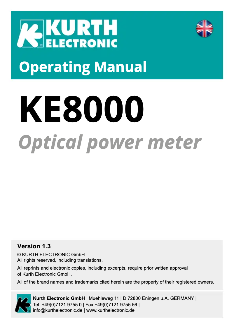 Page 1 de la notice Manuel utilisateur Kurth Electronic KE8100