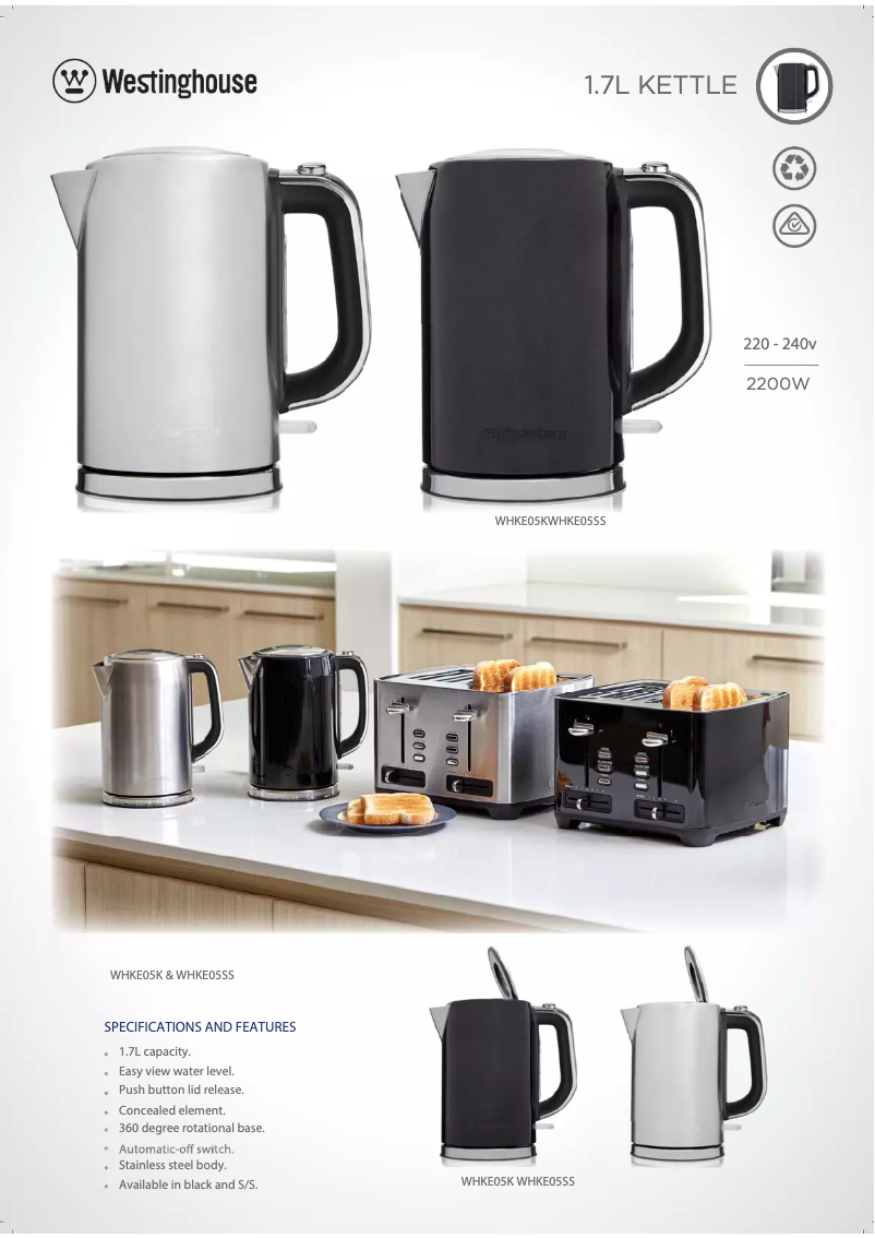 Page 1 de la notice Fiche technique Westinghouse WHKE05SS