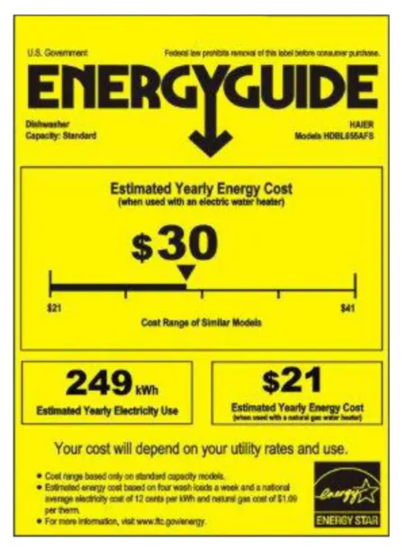 Page 1 de la notice Label énergétique Haier HDBL655AFS