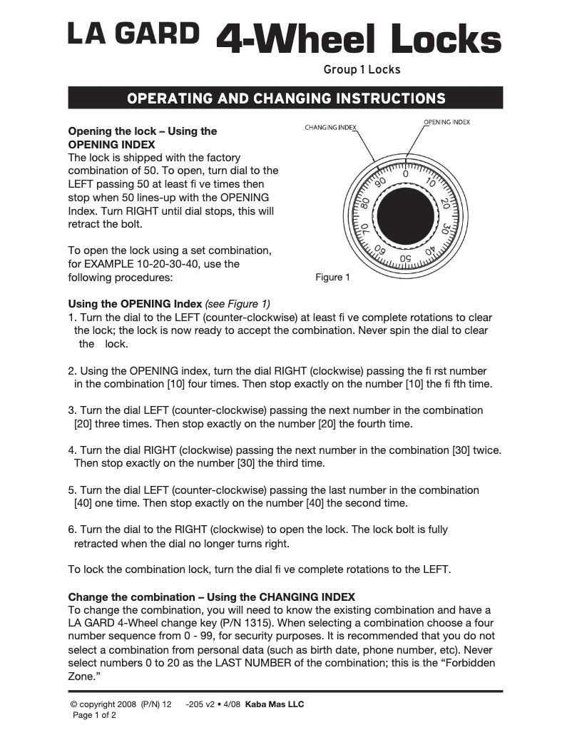 Page 1 de la notice Manuel utilisateur Dormakaba La Gard 1947