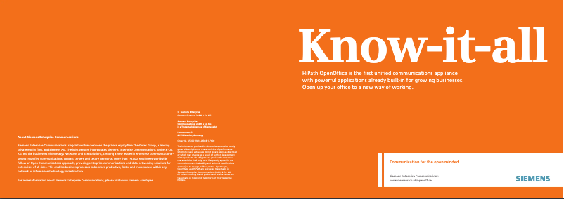 Page 1 de la notice Manuel utilisateur Siemens HiPath OpenOffice Entry Edition