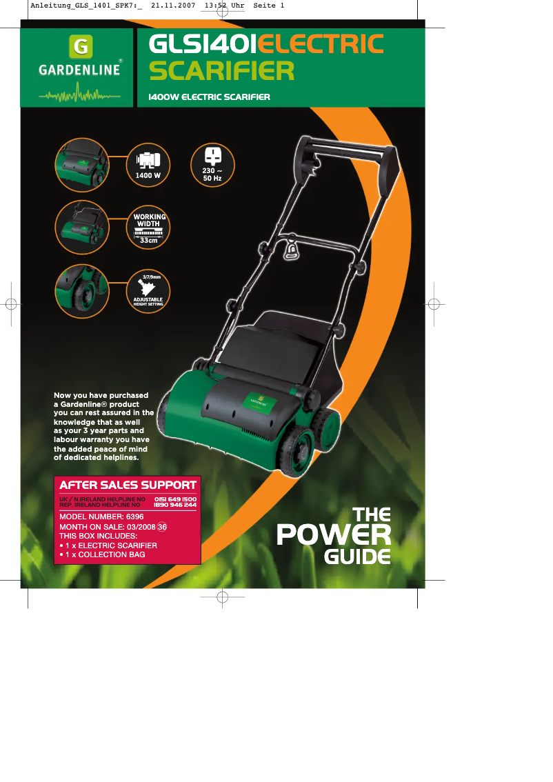 Page 1 de la notice Manuel utilisateur Gardenline GLS 1401