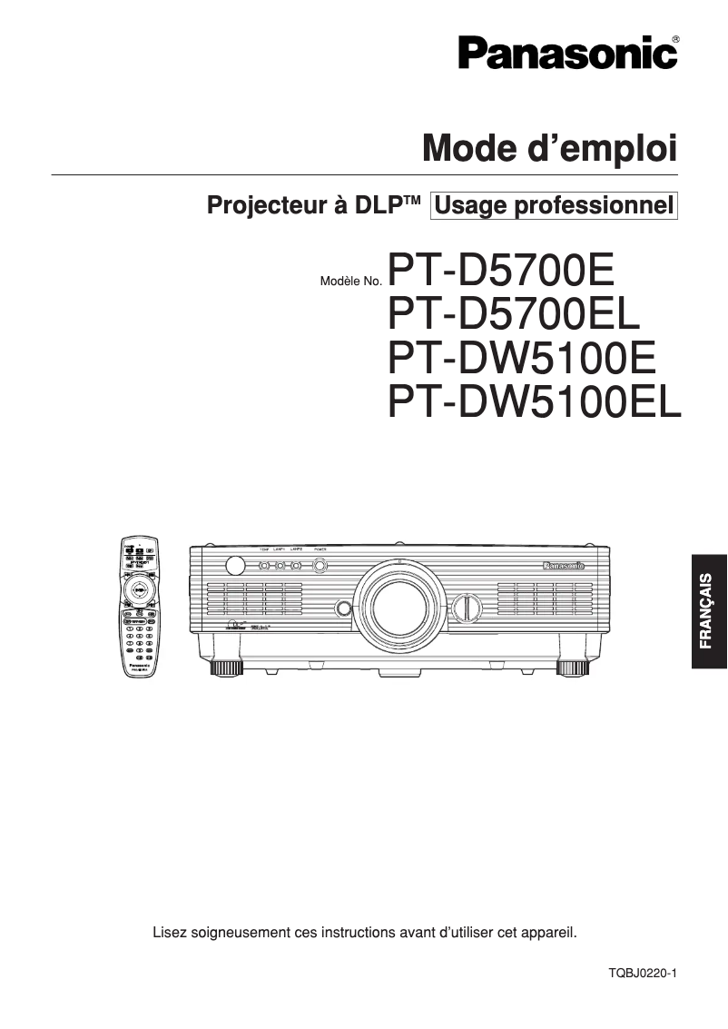 Page 1 of the manual User Manual Panasonic PT-DW5100E