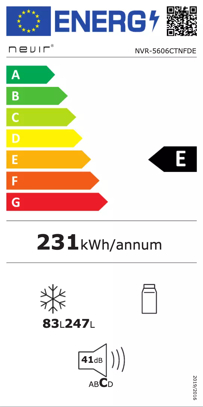 Page n°1 - Label énergétique Nevir NVR-5606CTNFDE