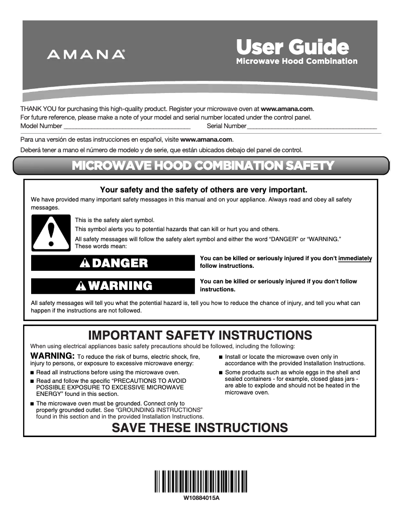 Page n°1 - Manuel d'utilisation et d'entretien Amana AMV2307PFW