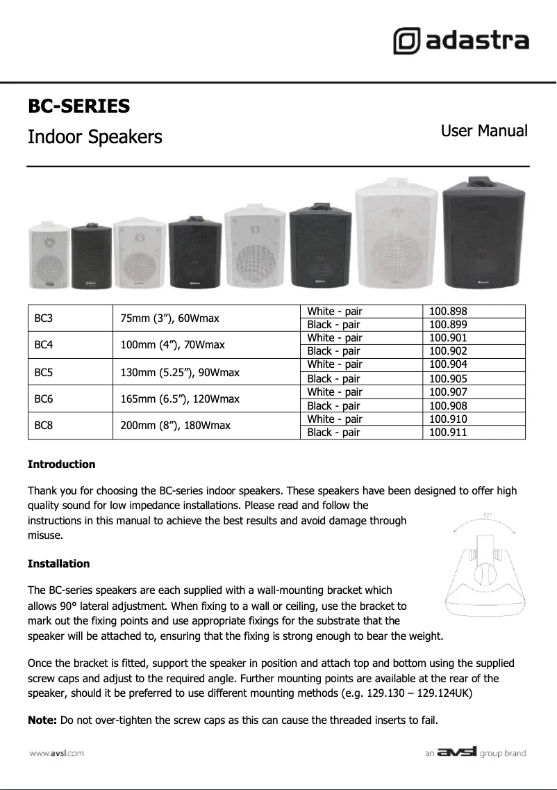 Page 1 de la notice Manuel utilisateur Adastra BC4