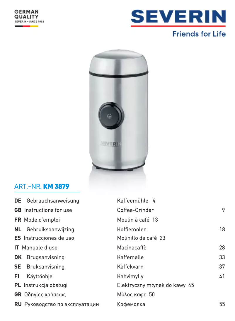 Page n°1 - Manuel utilisateur Severin KM 3879