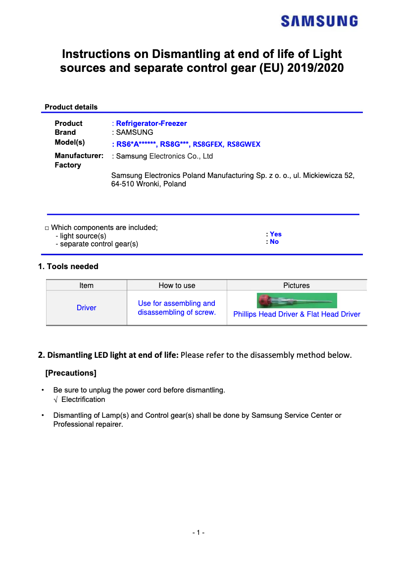 Page 1 de la notice Manuel utilisateur Samsung RS67A8510B1