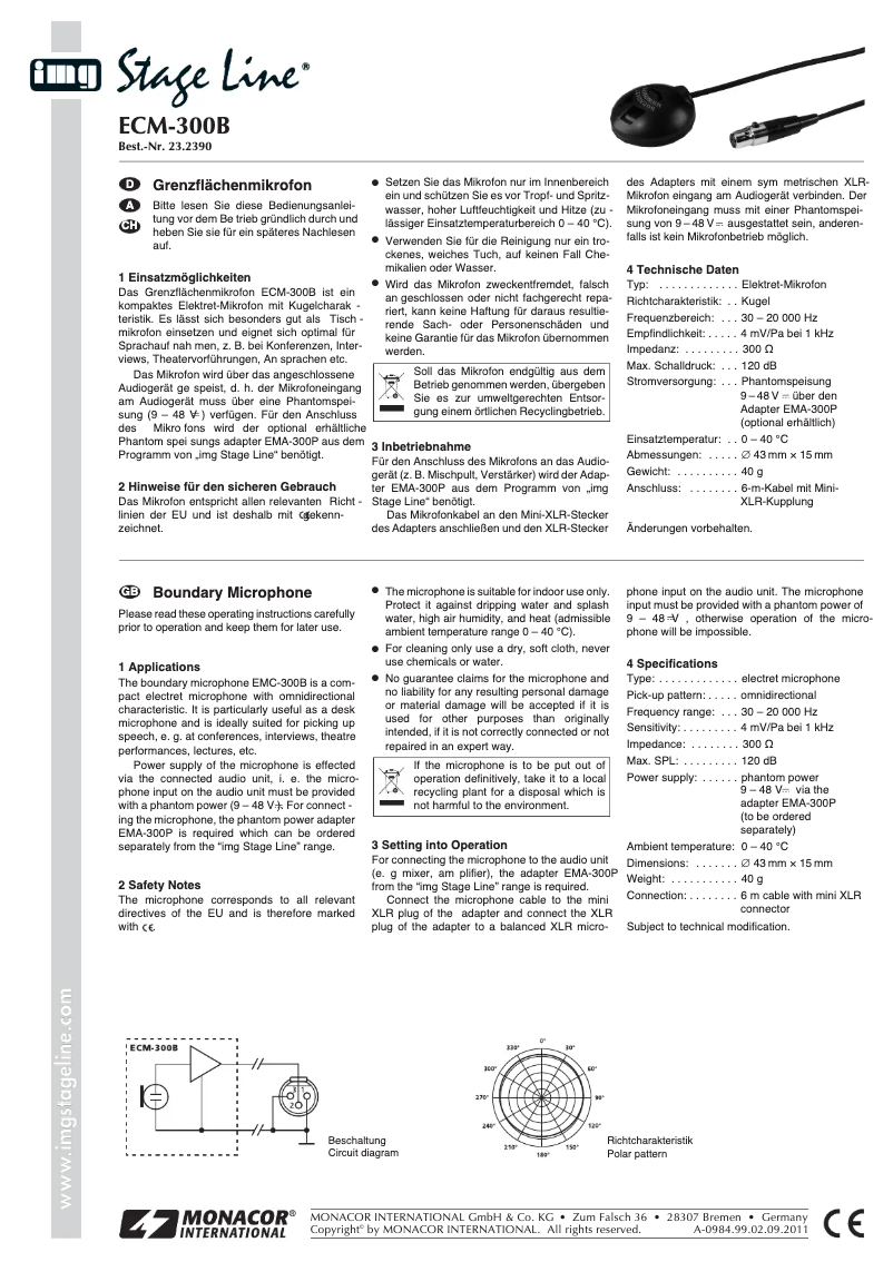 Page n°1 - Manuel utilisateur Monacor ECM-300B