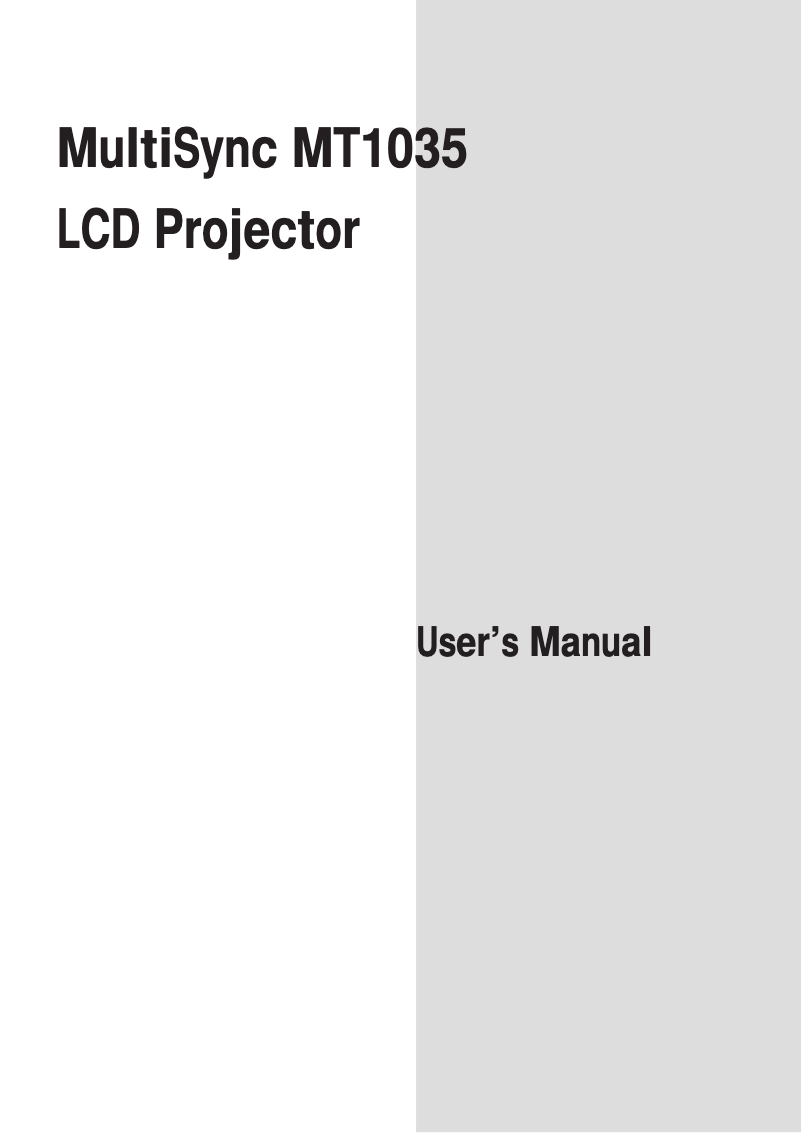 Page n°1 - Manuel utilisateur NEC MultiSync MT1035