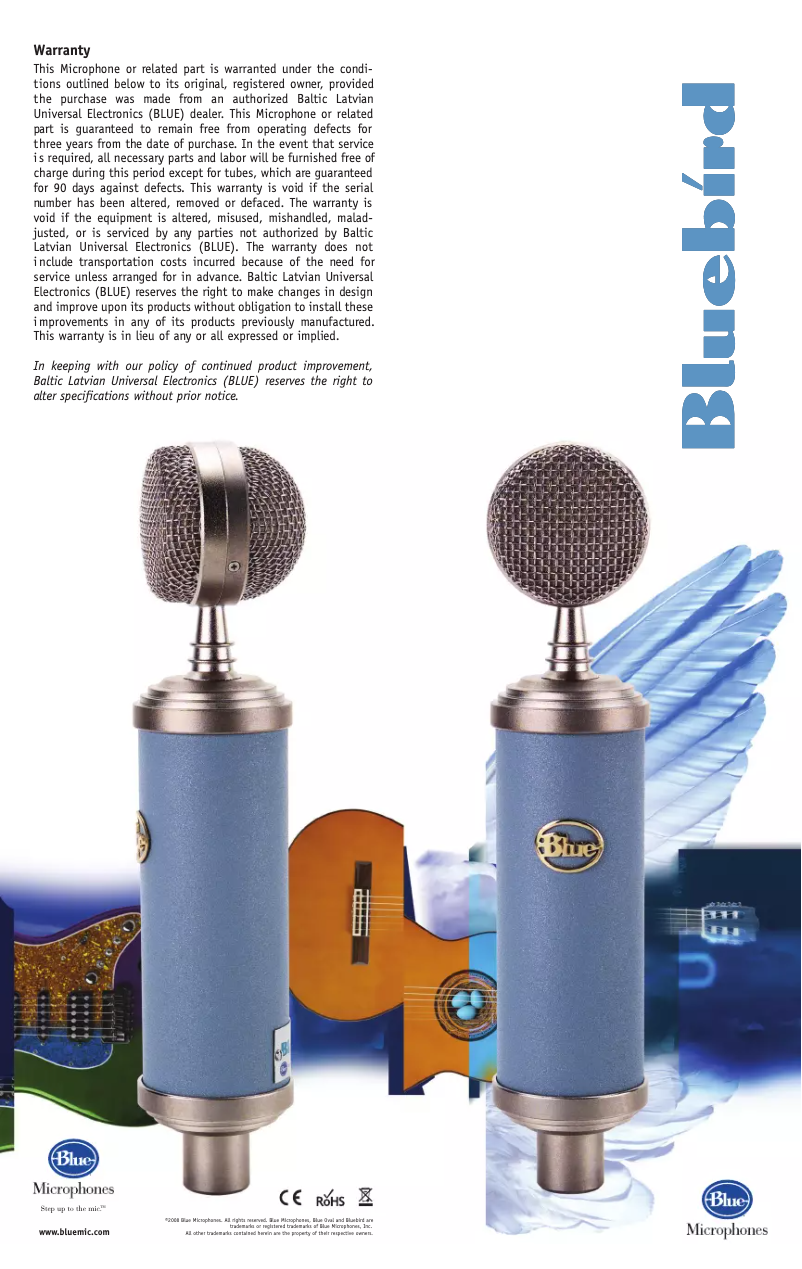 Page 1 de la notice Manuel utilisateur Blue Microphones Bluebird