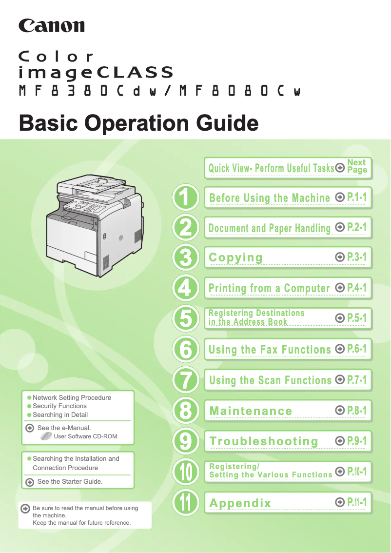 Page 1 de la notice Manuel utilisateur Canon imageCLASS MF8080CW
