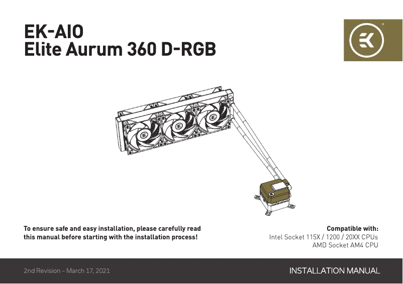 Page 1 de la notice Manuel utilisateur EK Water Blocks Elite Aurum 360 D-RGB