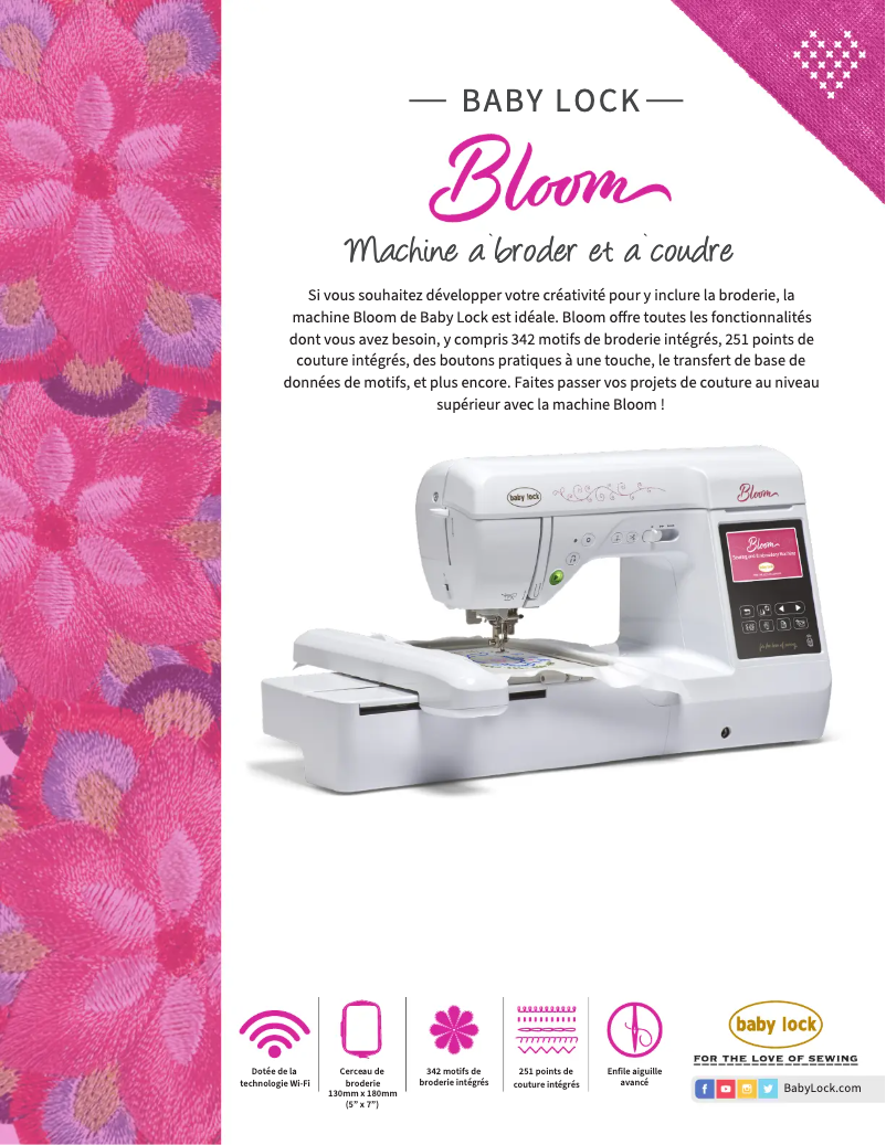 Page 1 de la notice Fiche technique Baby Lock Bloom