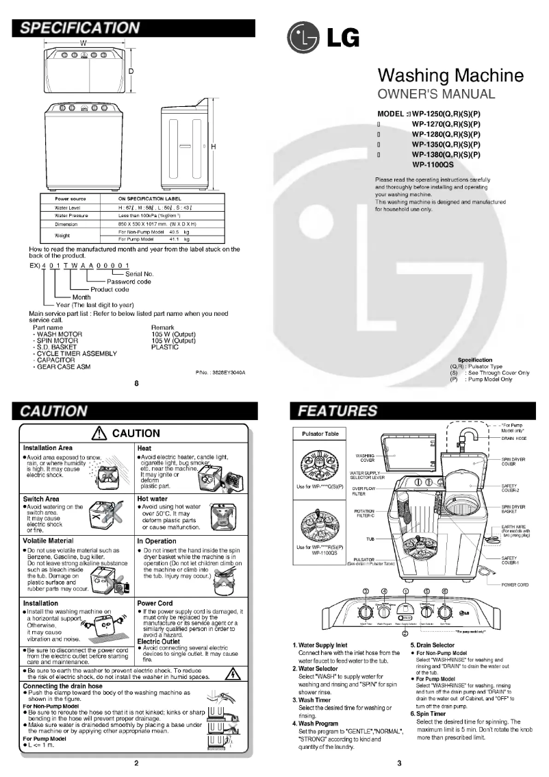 Page n°1 - Manuel utilisateur LG WP-1250R