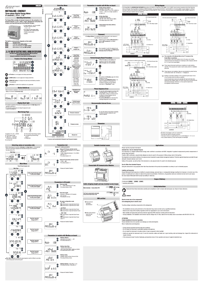 Page 1 de la notice Manuel utilisateur Gossen Metrawatt METRALINE ENERGY U289 ABC