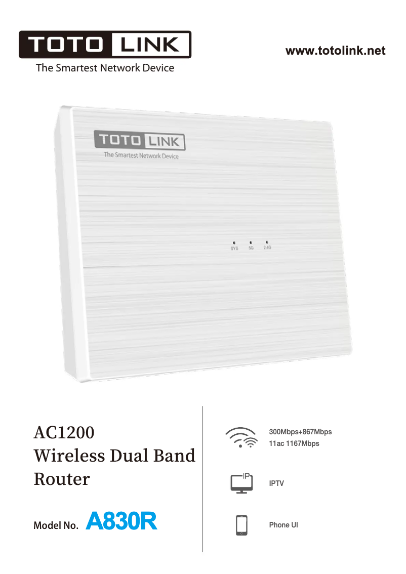 Page 1 de la notice Manuel utilisateur Totolink A830R